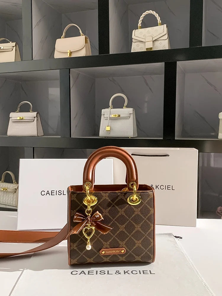 CAEISLKCIEL Women's Handbag 2025 New Diamond Design Diana Style Crossbody Handbag Soft PU Leather British Style Leisure Fashion