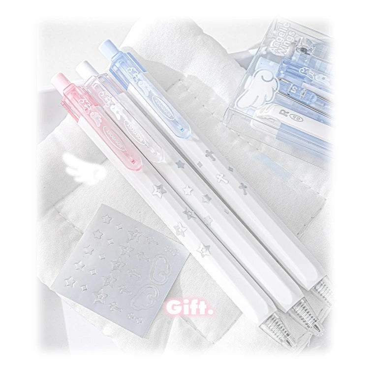 4pcs/set Pearl Angel Gel Pen Set Cute Exam Pens with Wing Design Kawaii Cartoon 0.5mm Black Ink for Kids Back To School Student