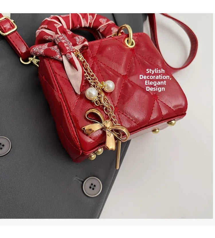Elegant Women's Crossbody Bag Fashionable Diamond Pattern Single Room Handbag Versatile Party Bag Stylish Mini Square Bag