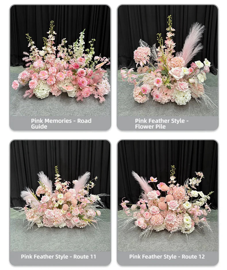 Artificial Hang Floral Arrangement Wedding Backdrop Arch Decor Pink White Rose Aisle Floor Flower Row Table Centerpieces Flower