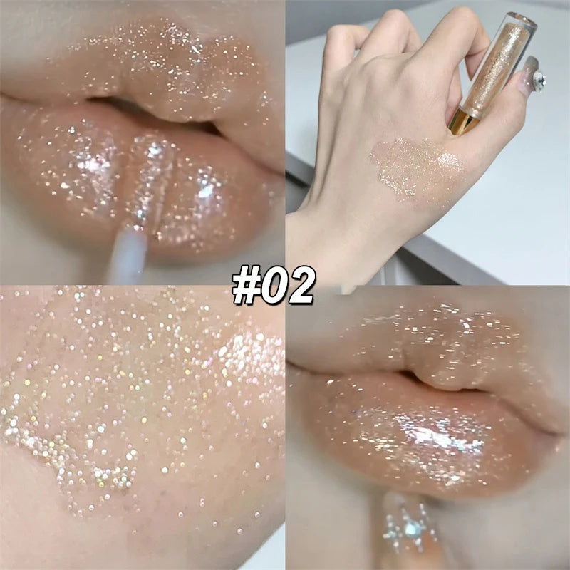 Pearl Diamond Glitter Lip Gloss Lasting Moisturizing Fine Shimmer Liquid Lipstick Mirror Water-glossy Sparkling Lip Tint Makeup