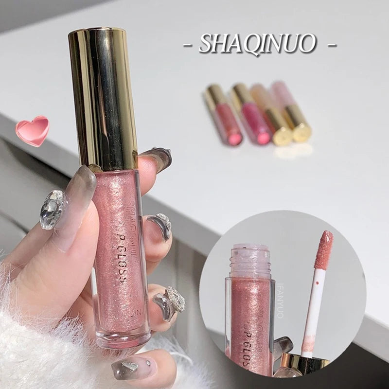 Pearl Diamond Glitter Lip Gloss Lasting Moisturizing Fine Shimmer Liquid Lipstick Mirror Water-glossy Sparkling Lip Tint Makeup