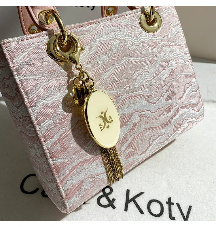 Sweet and Elegant Handheld Square Bag with Cute Pendant and Contrast Color 2025 Winter New in Handbags and Luxury Shoulder Bag
