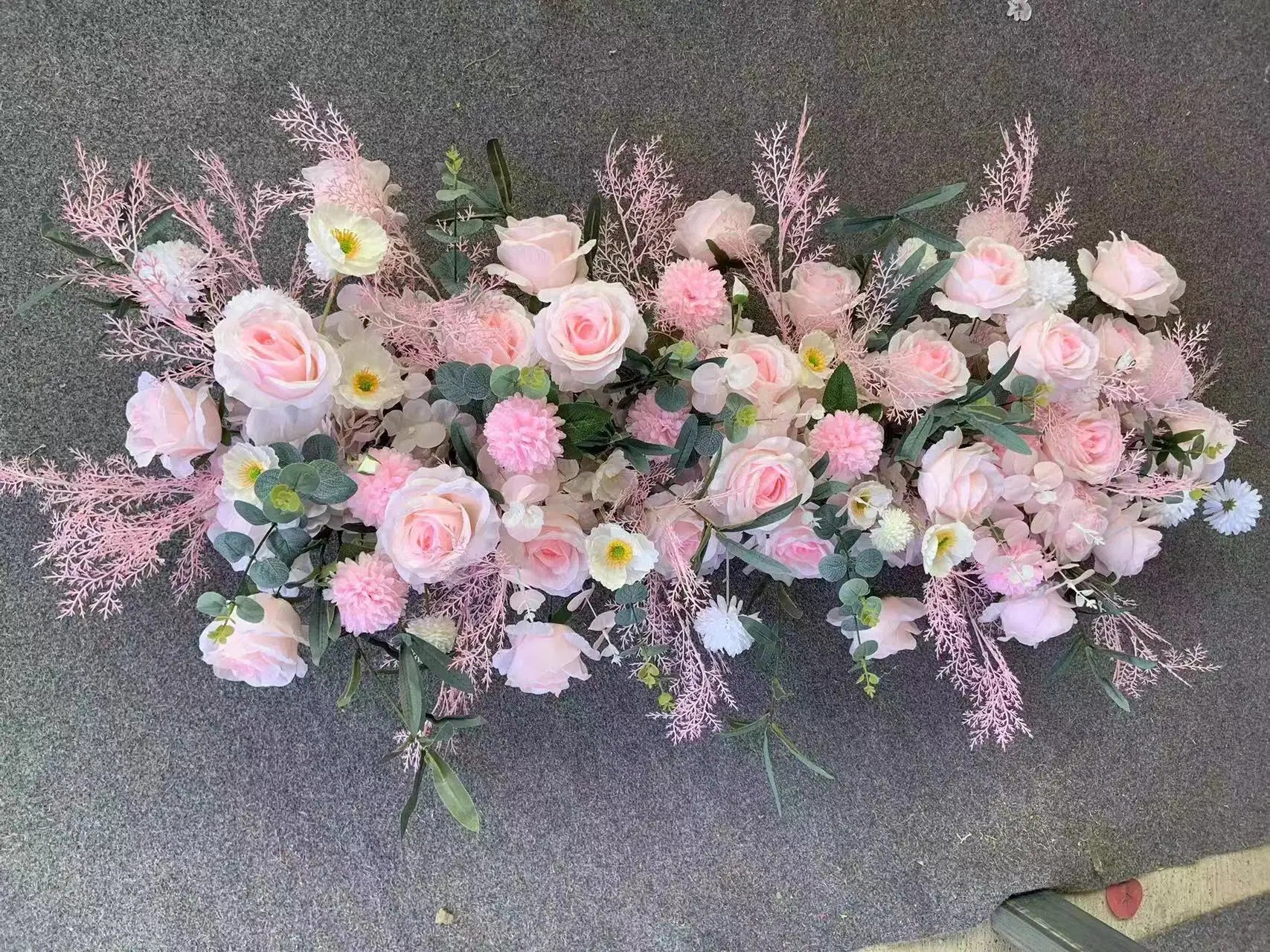 Pink Color Artificial Flowers For Wedding Decoration Welcome Sign Floral Arrangement Wedding Arch Flower Row Background Pink