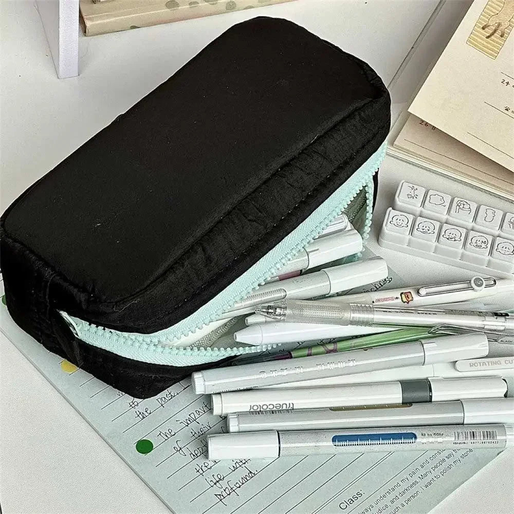 Large Capacity Pencil Pouch Aesthetic Pen Bag Simple Solid Color Stationery Box Zipper Design Back To School Pen Bag