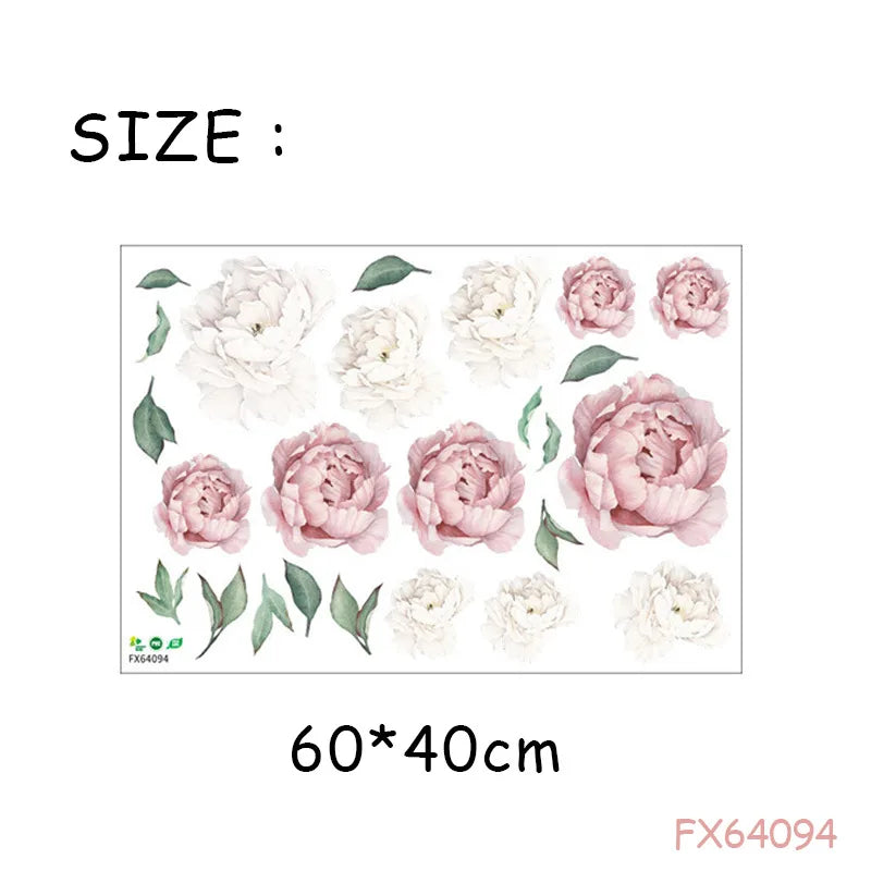 Creative Peony Series Wall Stickers Blossoming Peony Personality Combination Home Decoration Self-adhesive Wall Stickers