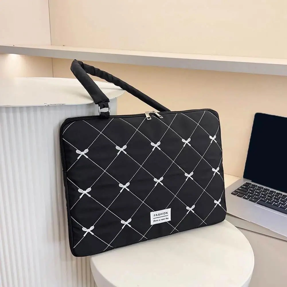 Cute Bow Embroidered Laptop Sleeve Bag For 11-15 Inch Portable Shoulder Handbag Fashion Notebook Case For Women