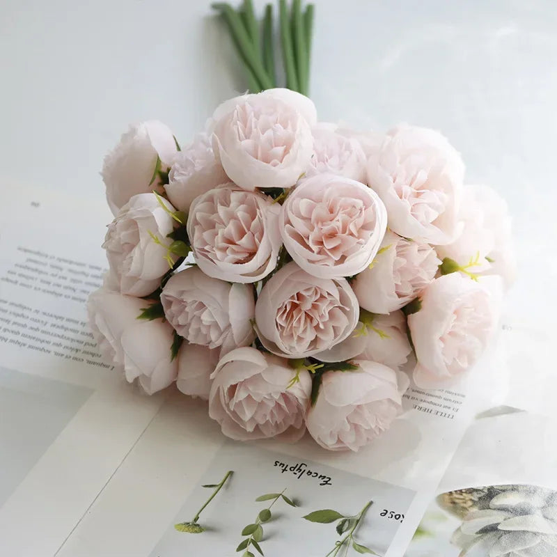 27 Heads Rose Pink Peony Artificial Flowers Silk Bouquet Roses Fake Flower for Table Vase Arrange Home Wedding Decoration Flower