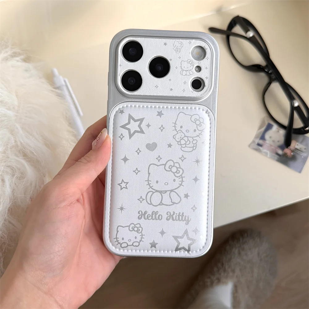 Korean INS Simple Line Star Hellokitty Leather Phone case for iPhone 17 Pro 14 15 16 Pro Max Fundas Cute Cartoon Protective cove