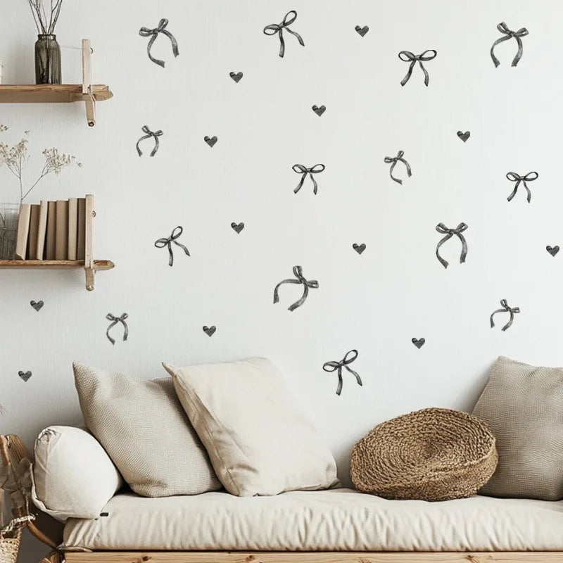 Creative Pink Bow Wall Sticker for Wardrobe Girl's Heart Bedroom Wall Sticker Love Image