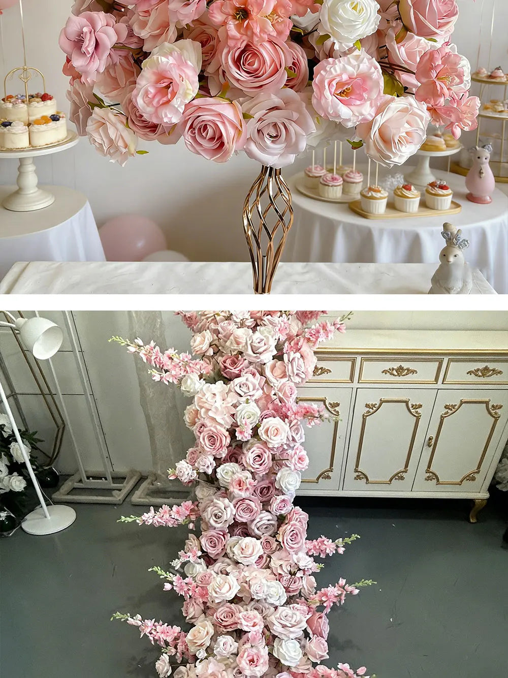 Pink Artificial Flower Ball Wreath 50/60/70/80cm Wedding Table Centerpiece Road Lead Decor Floral Arrangement for Party Event