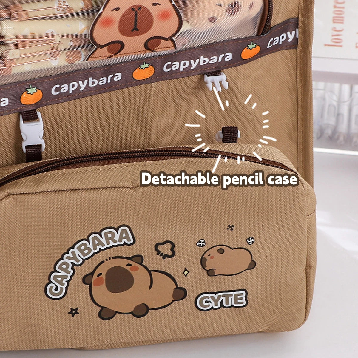 Kawaii Capybara Tutoring Bag, Primary School Student Canvas Storage File Bag, Cartoon Printing Large Capacity Tutoring Bag