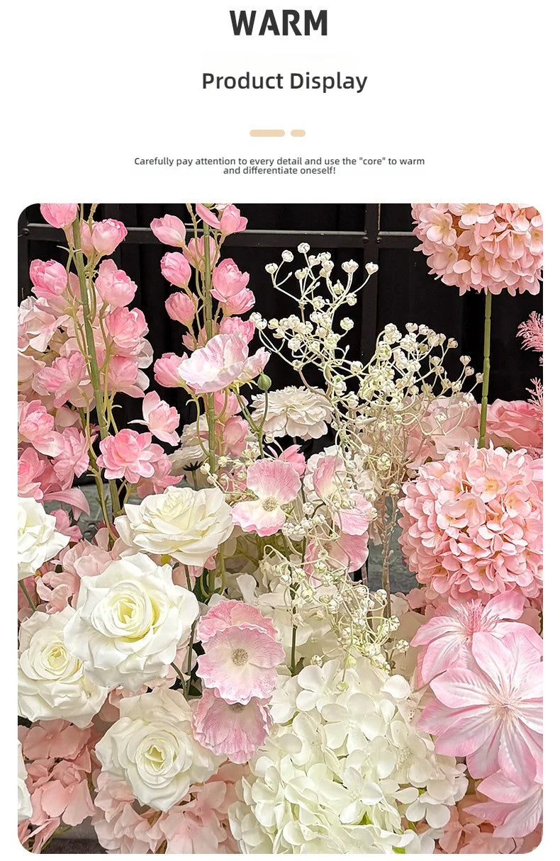 Artificial Hang Floral Arrangement Wedding Backdrop Arch Decor Pink White Rose Aisle Floor Flower Row Table Centerpieces Flower