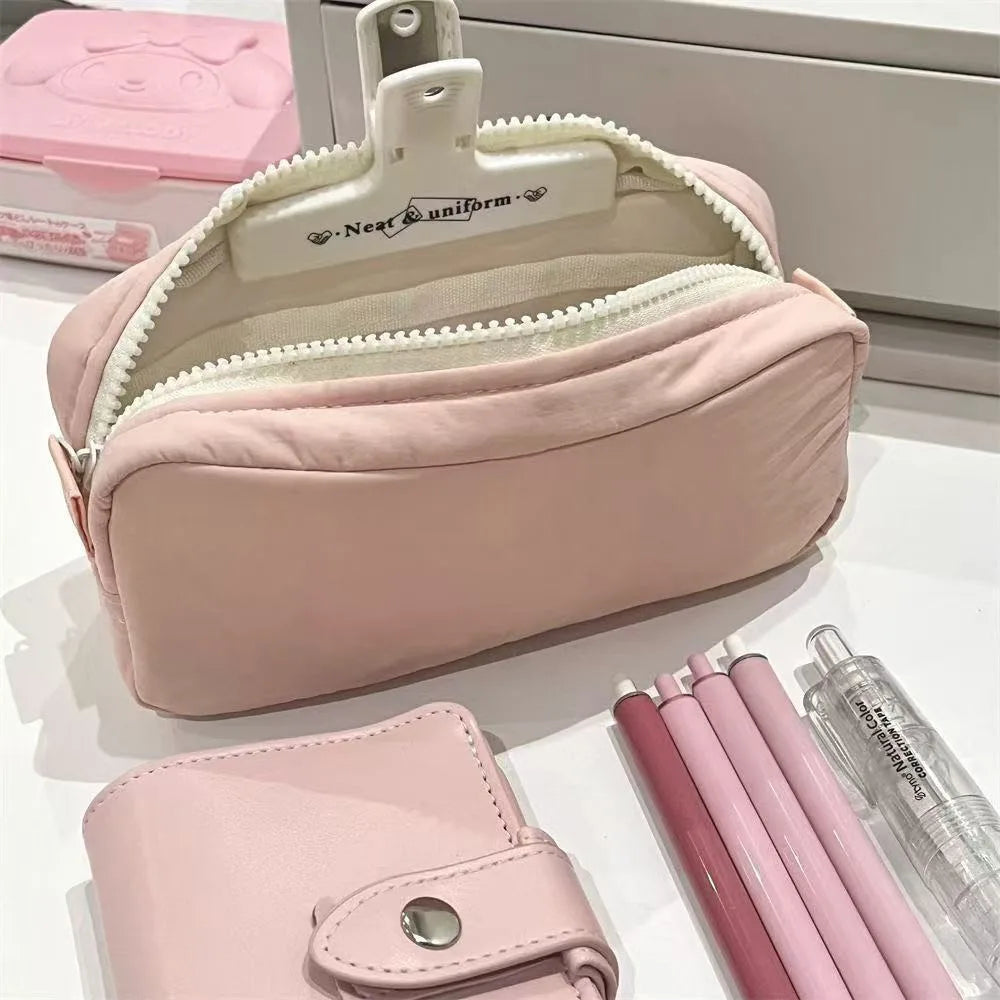 Large Capacity Pencil Pouch Aesthetic Pen Bag Simple Solid Color Stationery Box Zipper Design Back To School Pen Bag