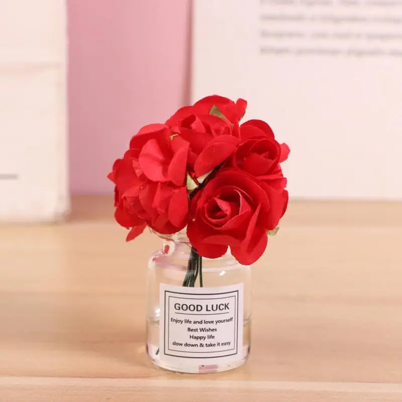 1Pcs Car Decoration Ornament Cute Simulation Rose Flower Vase Auto Dashboard Decoration Gadgets For Woman Car Accessories