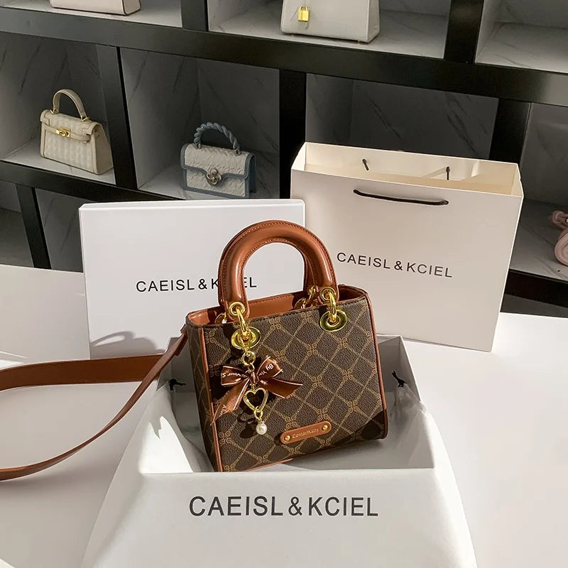 CAEISLKCIEL Women's Handbag 2025 New Diamond Design Diana Style Crossbody Handbag Soft PU Leather British Style Leisure Fashion