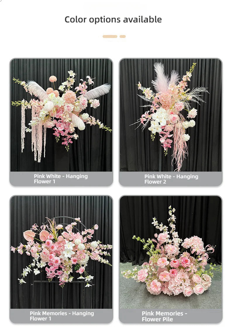 Artificial Hang Floral Arrangement Wedding Backdrop Arch Decor Pink White Rose Aisle Floor Flower Row Table Centerpieces Flower