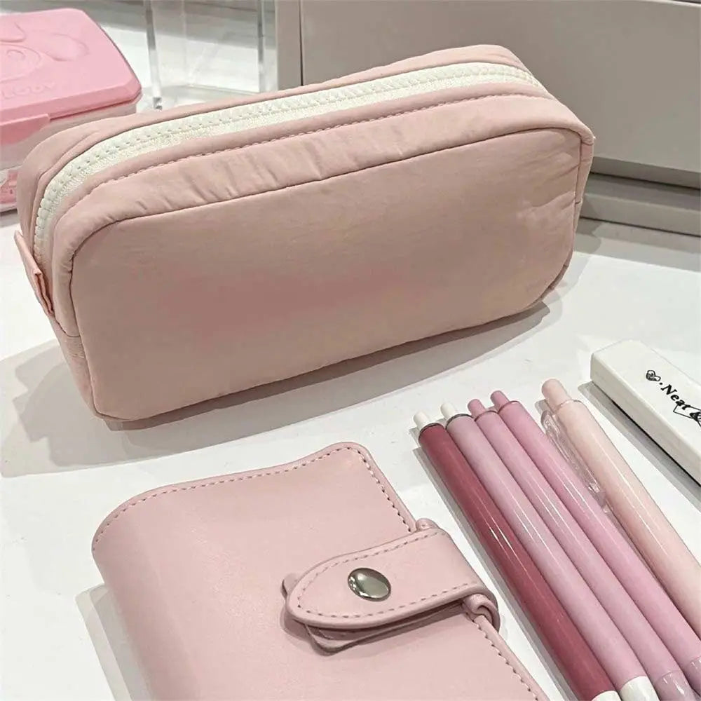 Large Capacity Pencil Pouch Aesthetic Pen Bag Simple Solid Color Stationery Box Zipper Design Back To School Pen Bag