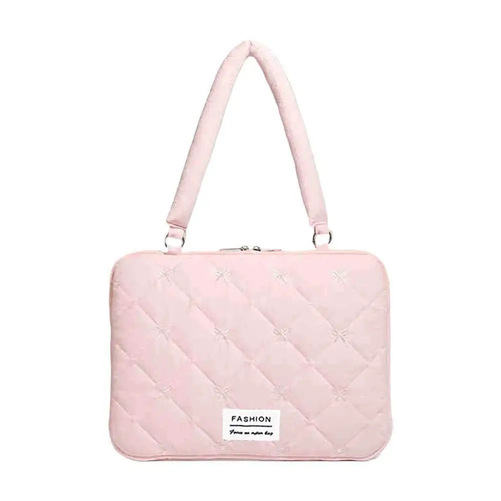 Cute Bow Embroidered Laptop Sleeve Bag For 11-15 Inch Portable Shoulder Handbag Fashion Notebook Case For Women