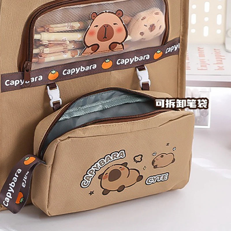 Kawaii Capybara Tutoring Bag, Primary School Student Canvas Storage File Bag, Cartoon Printing Large Capacity Tutoring Bag