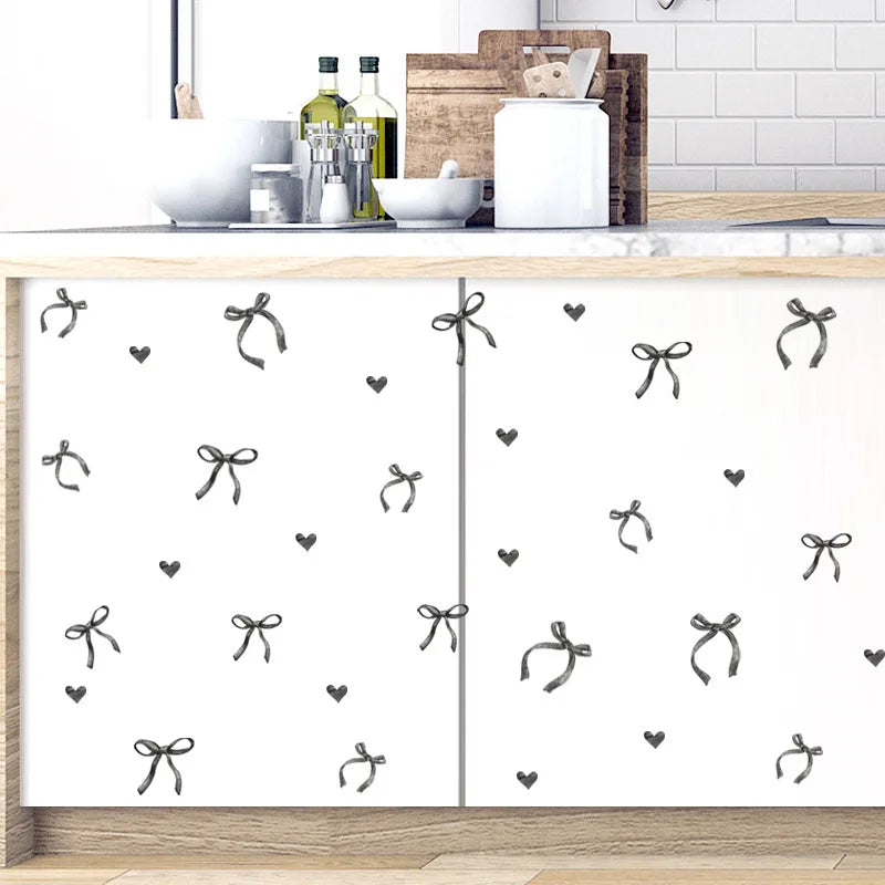 Creative Pink Bow Wall Sticker for Wardrobe Girl's Heart Bedroom Wall Sticker Love Image
