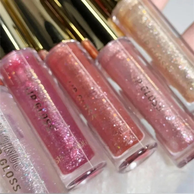 Pearl Diamond Glitter Lip Gloss Lasting Moisturizing Fine Shimmer Liquid Lipstick Mirror Water-glossy Sparkling Lip Tint Makeup