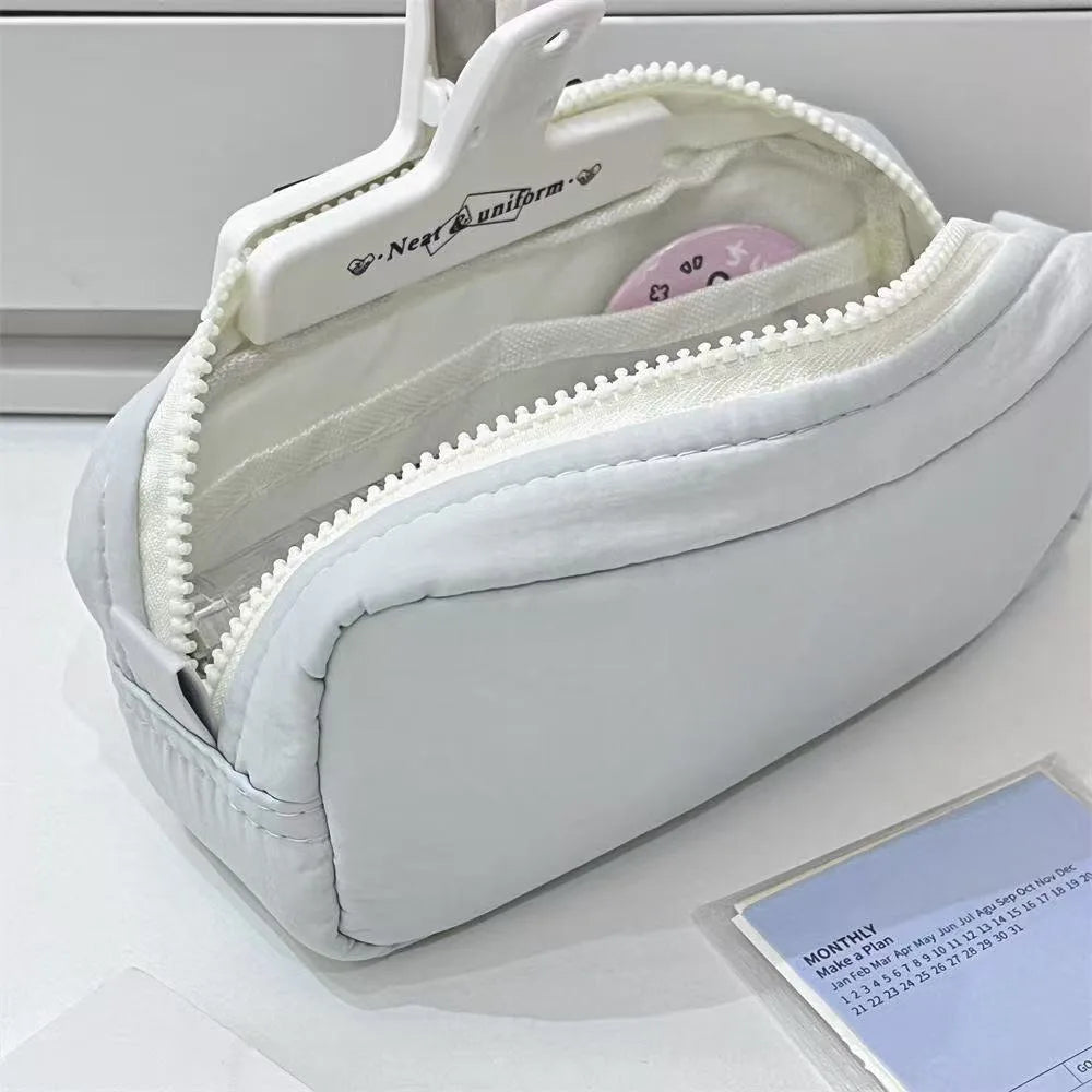 Large Capacity Pencil Pouch Aesthetic Pen Bag Simple Solid Color Stationery Box Zipper Design Back To School Pen Bag
