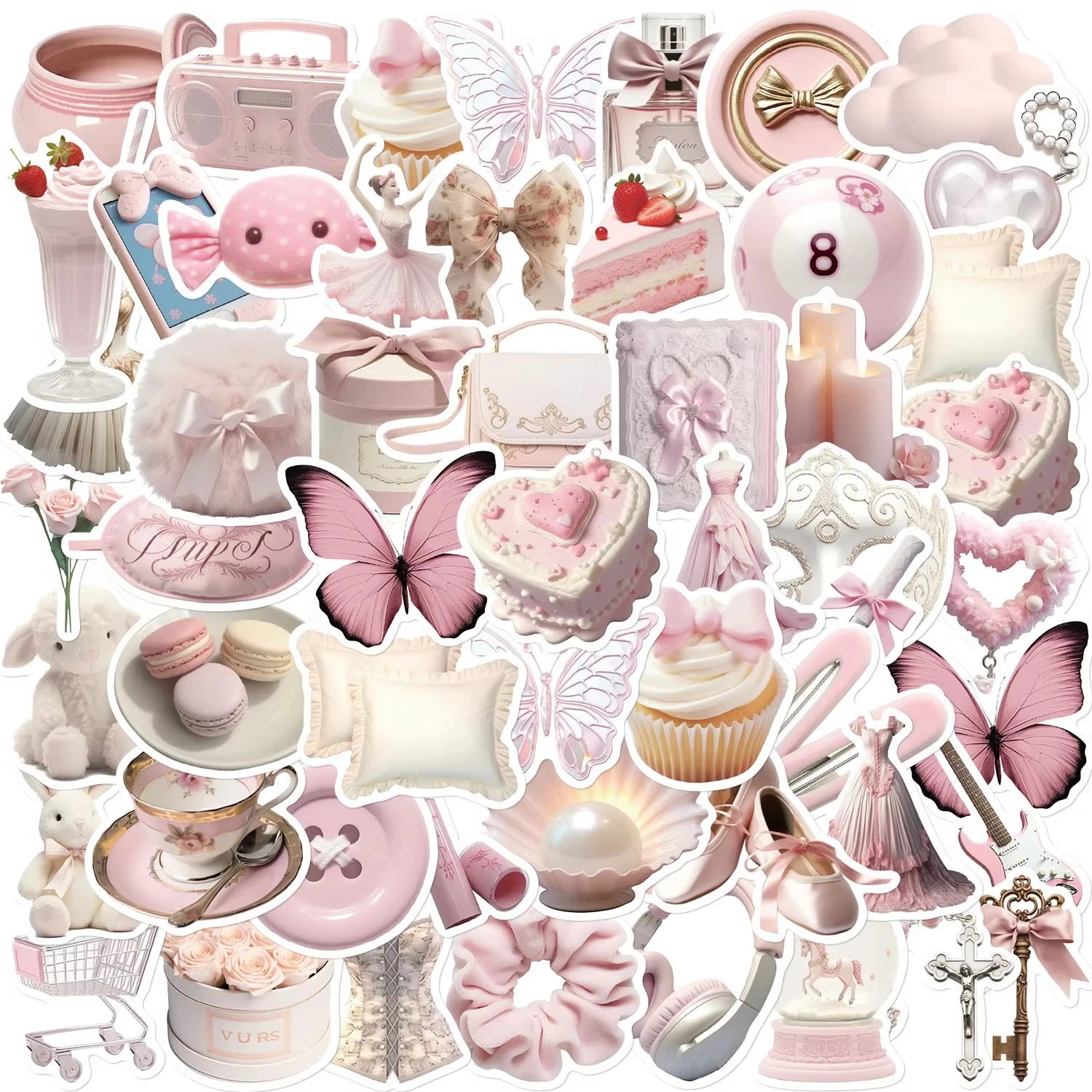 50Pcs Ins Style Pink Ballet Girl Stickers Cute Korean Aesthetic Sticker Hand Account Decoration DIY Phone Case Notebook Stickers