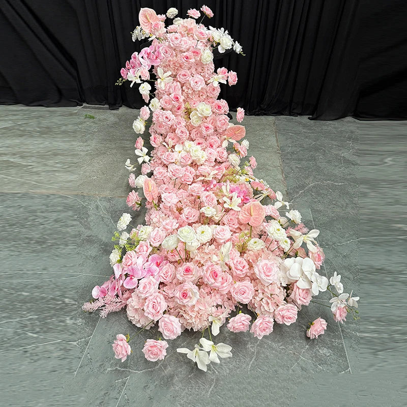 Artificial Hang Floral Arrangement Wedding Backdrop Arch Decor Pink White Rose Aisle Floor Flower Row Table Centerpieces Flower
