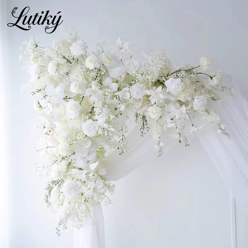 White Pink Floor Flower Row Decor Wedding Backdrop Table Centerpiece Floral Ball Baby's Breath Rose Stage Aisle Floor Flower