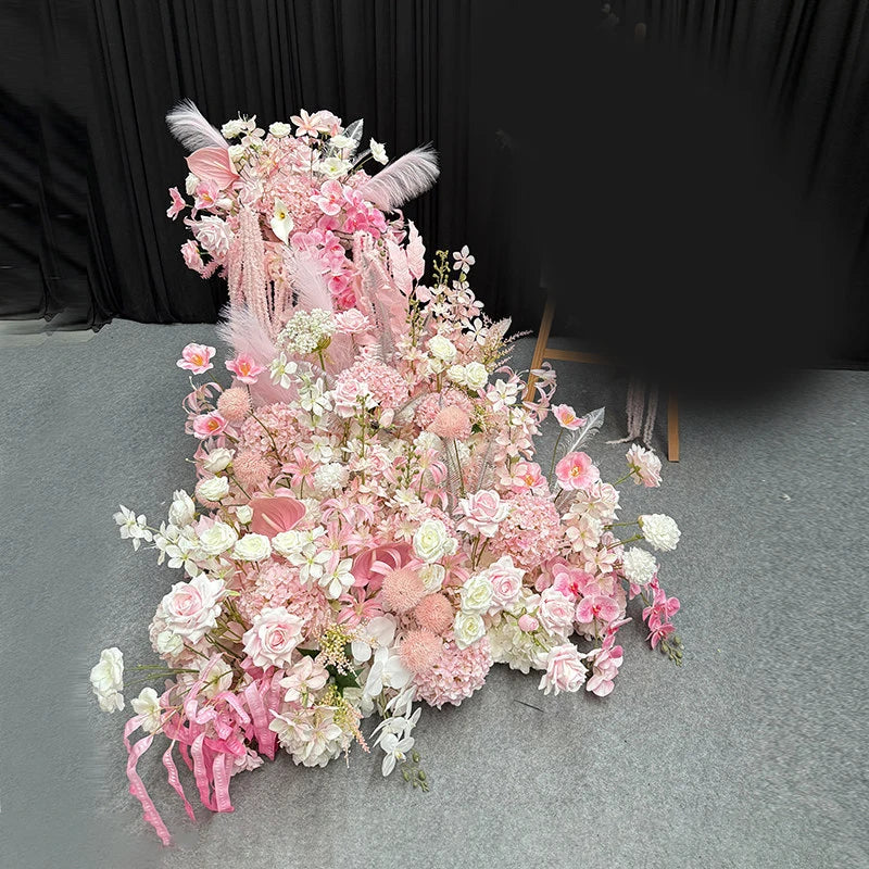 Artificial Hang Floral Arrangement Wedding Backdrop Arch Decor Pink White Rose Aisle Floor Flower Row Table Centerpieces Flower