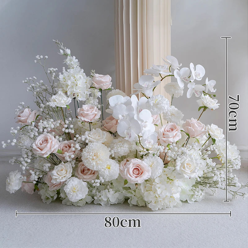 White Pink Floor Flower Row Decor Wedding Backdrop Table Centerpiece Floral Ball Baby's Breath Rose Stage Aisle Floor Flower
