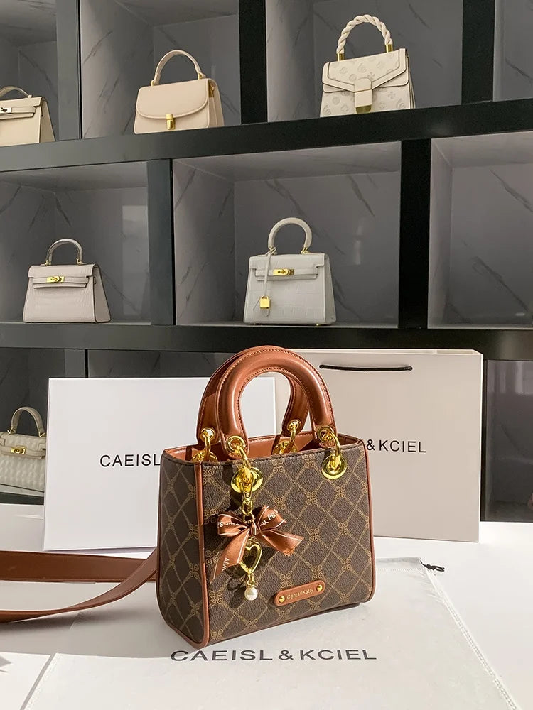 CAEISLKCIEL Women's Handbag 2025 New Diamond Design Diana Style Crossbody Handbag Soft PU Leather British Style Leisure Fashion