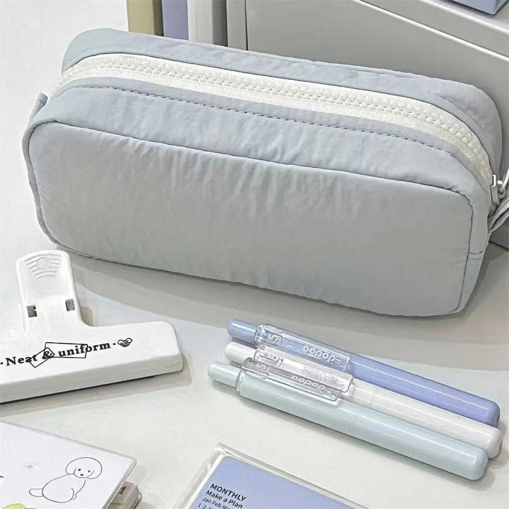 Large Capacity Pencil Pouch Aesthetic Pen Bag Simple Solid Color Stationery Box Zipper Design Back To School Pen Bag
