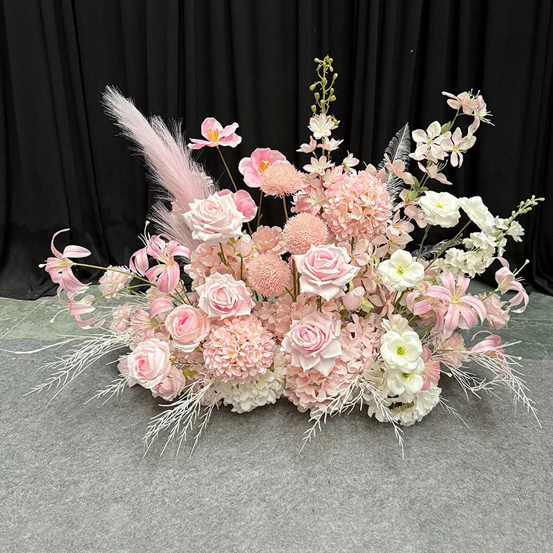 Artificial Hang Floral Arrangement Wedding Backdrop Arch Decor Pink White Rose Aisle Floor Flower Row Table Centerpieces Flower