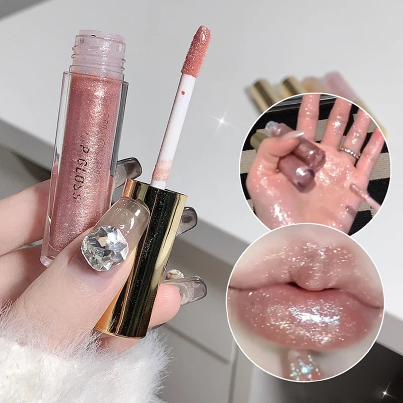 Pearl Diamond Glitter Lip Gloss Lasting Moisturizing Fine Shimmer Liquid Lipstick Mirror Water-glossy Sparkling Lip Tint Makeup