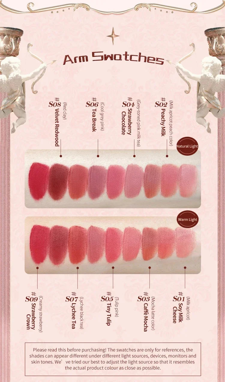 Flower Knows Strawberry Rococo Series Cloud Lip Cream Lip Gloss Long Lasting Velvet Lip Tint Lipstick for Women Cosmetic