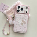 Cute Cherry Dessert Rabbit Leather Phone Case for iPhone 16 Pro 17 Pro Max 13 14 15 Funda with hinged Kawaii Shockproof Cover