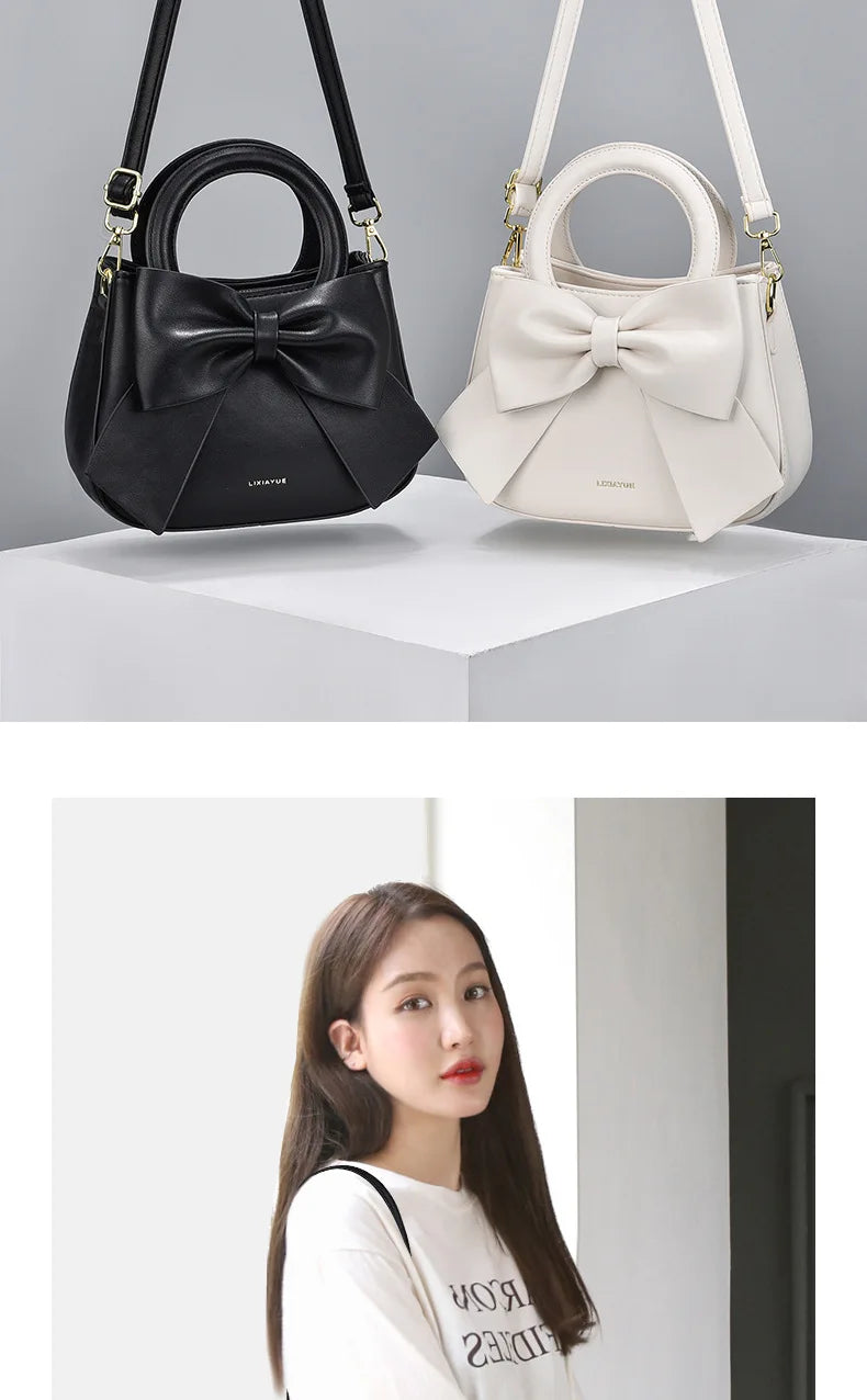2024 New Trendy Women'S Small Square Bag High Quality Bow Single Shoulder Bag Fashionable  Western Style Crossbody Bag Handbag