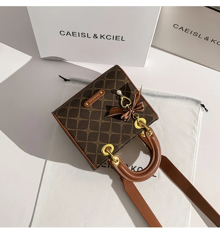 CAEISLKCIEL Women's Handbag 2025 New Diamond Design Diana Style Crossbody Handbag Soft PU Leather British Style Leisure Fashion