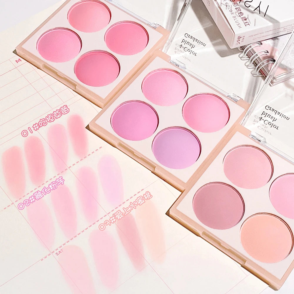 Smart 4-Color Matte Blush Palette – Natural Glow, Easy to Blend, Lightweight Cheek Color for Nude Makeup & Festival Looks