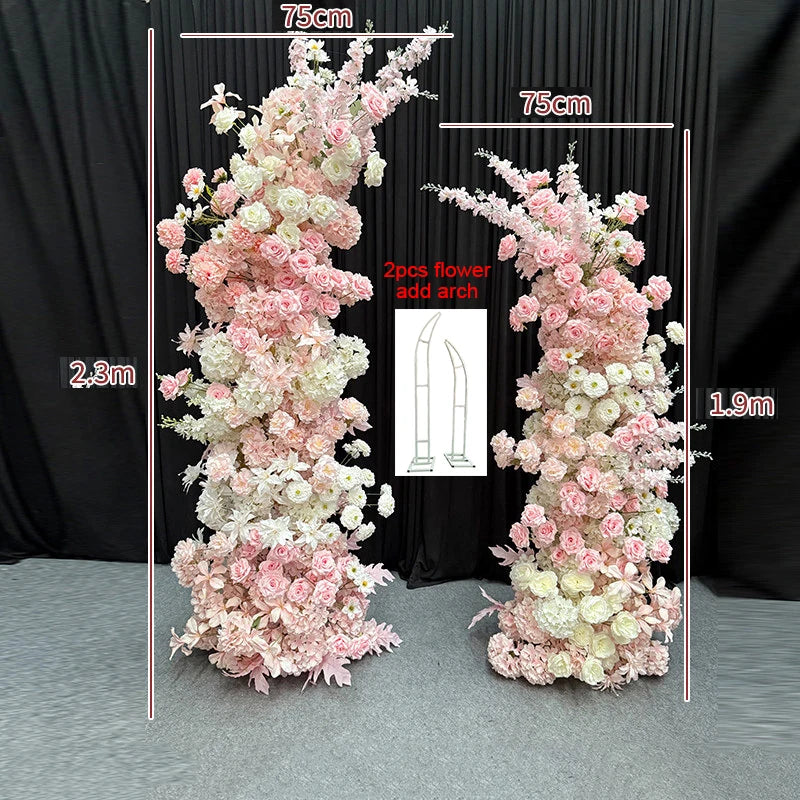Artificial Hang Floral Arrangement Wedding Backdrop Arch Decor Pink White Rose Aisle Floor Flower Row Table Centerpieces Flower