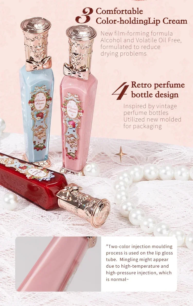 Flower Knows Strawberry Rococo Series Cloud Lip Cream Lip Gloss Long Lasting Velvet Lip Tint Lipstick for Women Cosmetic