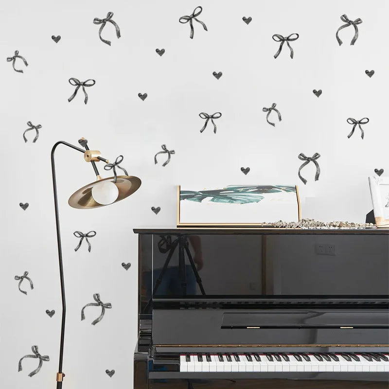 Creative Pink Bow Wall Sticker for Wardrobe Girl's Heart Bedroom Wall Sticker Love Image