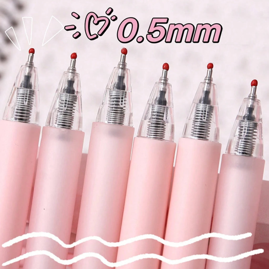 6pcs Cute Floral Gel Pens, 0.5mm Fine Point Black Ink – Smooth Writing Retractable Pens, Pink Tulip Design