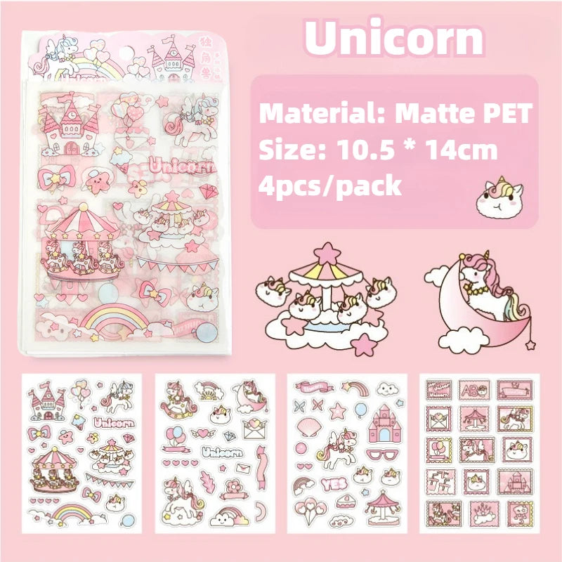 4Pcs Pink Cartoon Transparent Waterproof Material Stickers For Hand Account Pencil Case Decals
