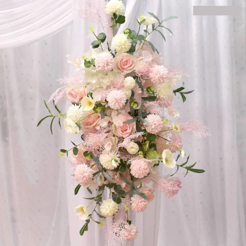 Pink Color Artificial Flowers For Wedding Decoration Welcome Sign Floral Arrangement Wedding Arch Flower Row Background Pink