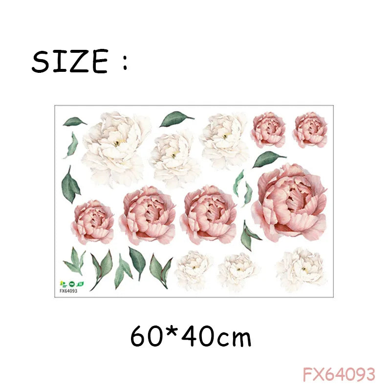 Creative Peony Series Wall Stickers Blossoming Peony Personality Combination Home Decoration Self-adhesive Wall Stickers