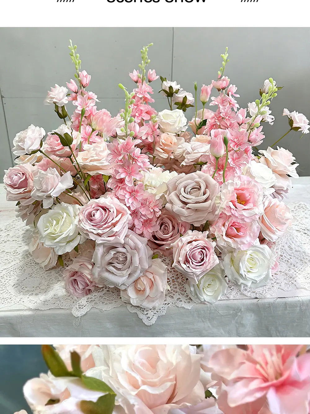 Pink Artificial Flower Ball Wreath 50/60/70/80cm Wedding Table Centerpiece Road Lead Decor Floral Arrangement for Party Event