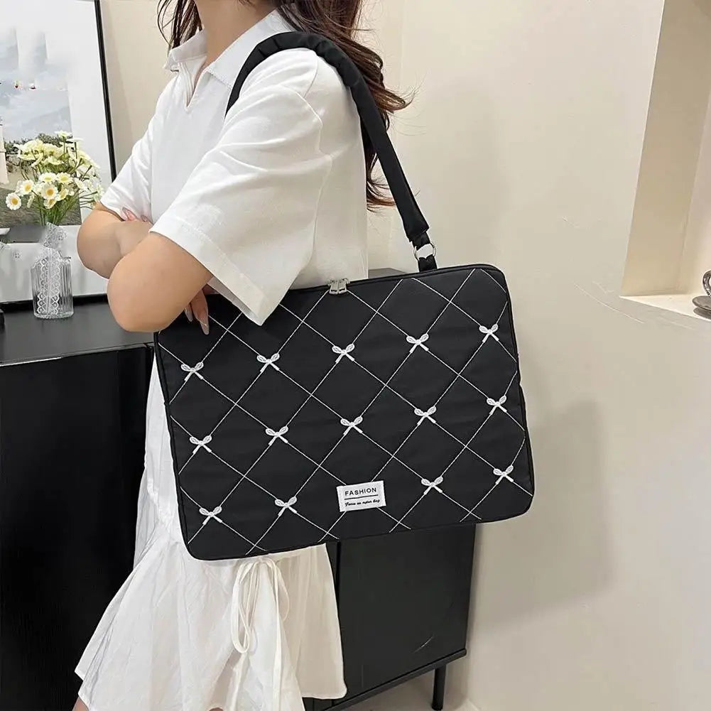 Cute Bow Embroidered Laptop Sleeve Bag For 11-15 Inch Portable Shoulder Handbag Fashion Notebook Case For Women